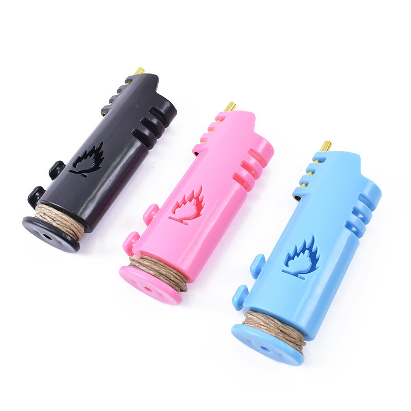 hot sell lighter set with hemp rope creative plastic lighter shell accessories can be wrapped wax rope cigar light