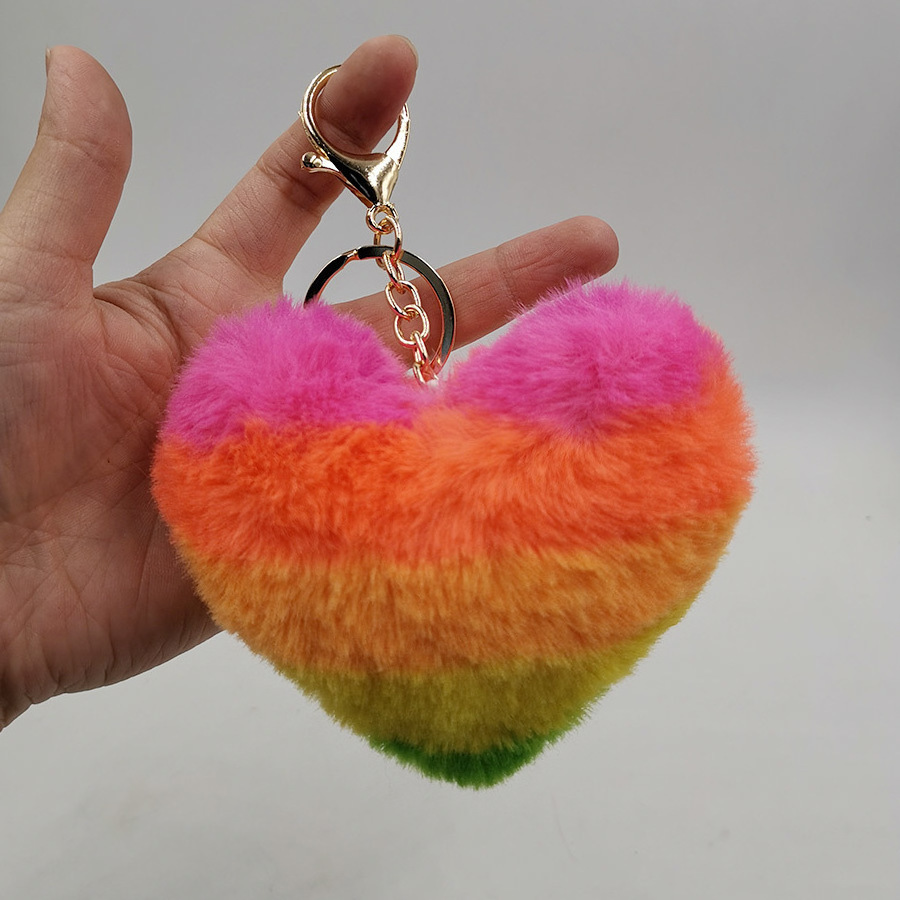 10CM Heart Pom Pom Keychain Fluffy Fur Puff Ball Key for Women PomPom Keychains Heart Shaped Pompoms Keyring