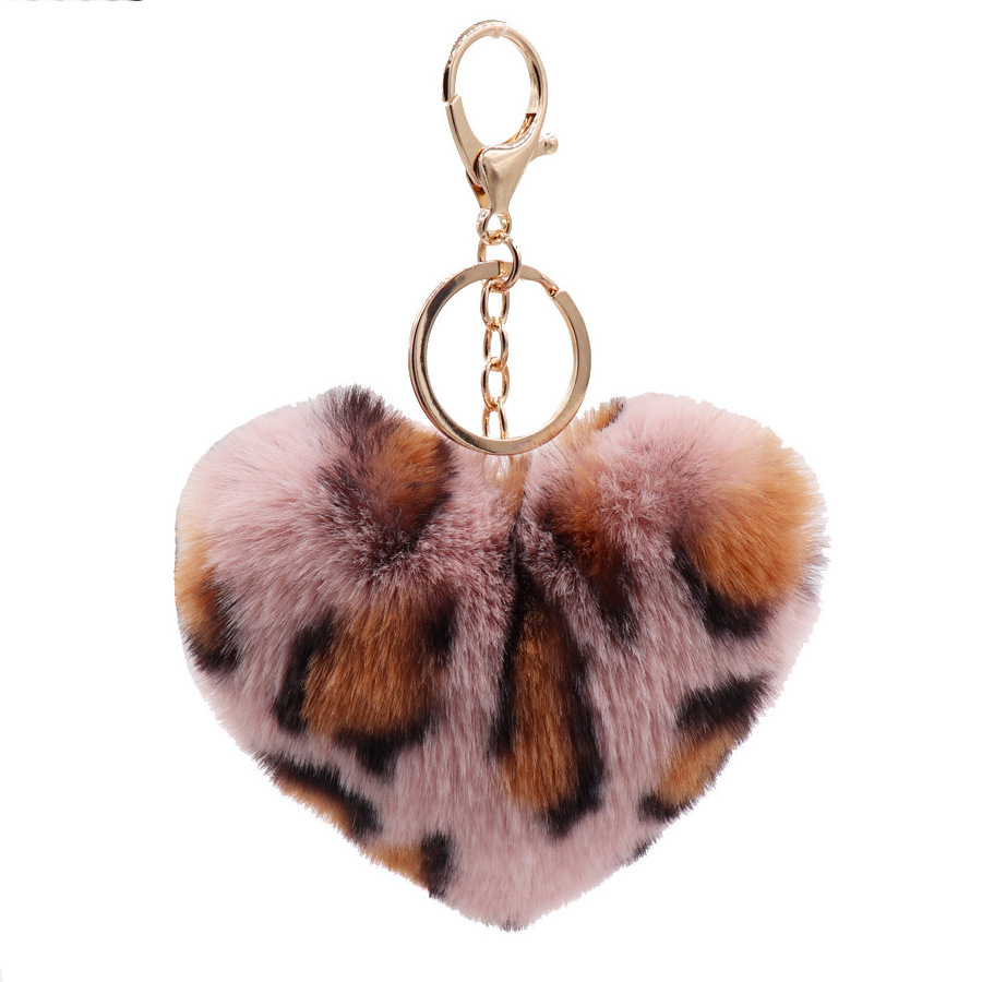 10CM Heart Pom Pom Keychain Fluffy Fur Puff Ball Key for Women PomPom Keychains Heart Shaped Pompoms Keyring