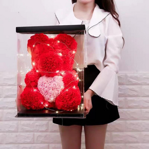 High Quantity 25Cm 40Cm Valentines Day Forever Flower Teddy Rose Bear with Gift Box Foam Rose Bear Artificial