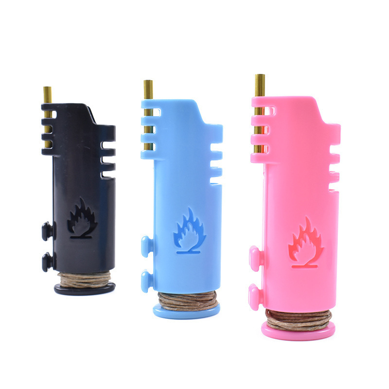 hot sell lighter set with hemp rope creative plastic lighter shell accessories can be wrapped wax rope cigar light