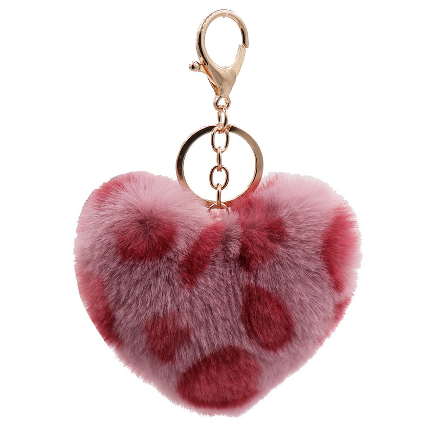 10CM Heart Pom Pom Keychain Fluffy Fur Puff Ball Key for Women PomPom Keychains Heart Shaped Pompoms Keyring