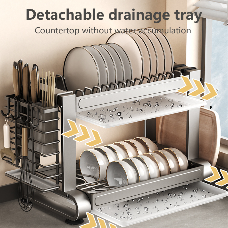 Stainless Steel Dish Rack Anti-Rust Draining Drying Rack Kitchen Organizer 2-Layer 3-Layer Dish Storage Rack