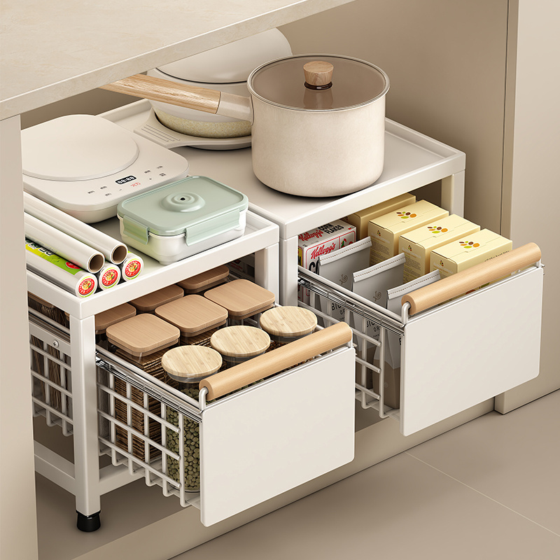 Hot Selling Bathroom Pull out Cabinet Storage Rack 2 Tier Under Kitchen Sink Sliding Drawer Organizer