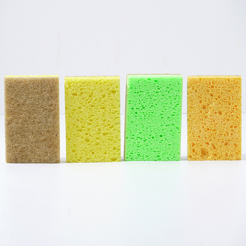 Wood pulp cellulose sponge with sisal wipe/scrub pad for kitchen cleaning washing pots /pans brush dishcloth for home cleaning