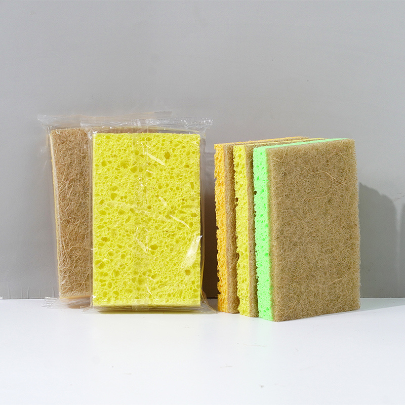 Wood pulp cellulose sponge with sisal wipe/scrub pad for kitchen cleaning washing pots /pans brush dishcloth for home cleaning