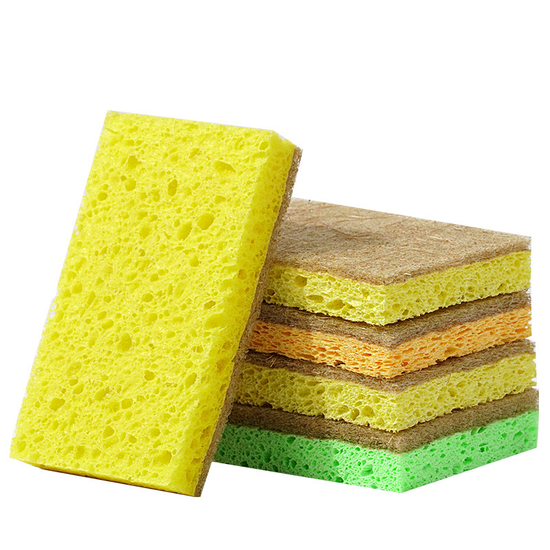 Wood pulp cellulose sponge with sisal wipe/scrub pad for kitchen cleaning washing pots /pans brush dishcloth for home cleaning