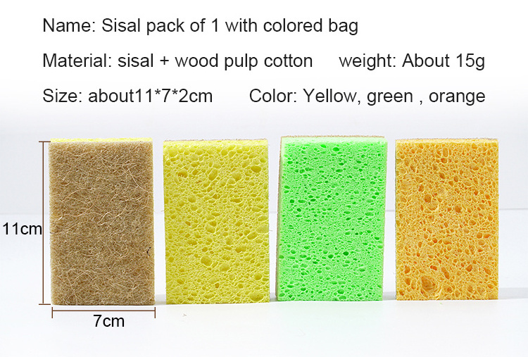 Wood pulp cellulose sponge with sisal wipe/scrub pad for kitchen cleaning washing pots /pans brush dishcloth for home cleaning