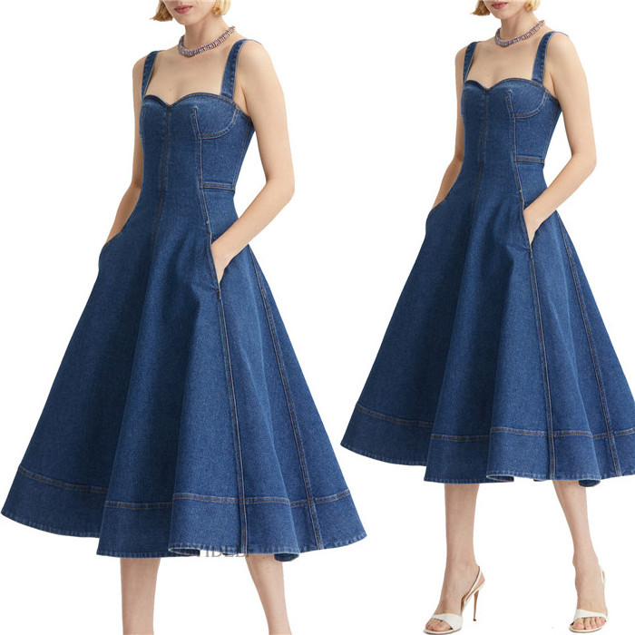 vestidos para mujer European and American style retro denim sling hot girl dress female new backless sexy A-line dress