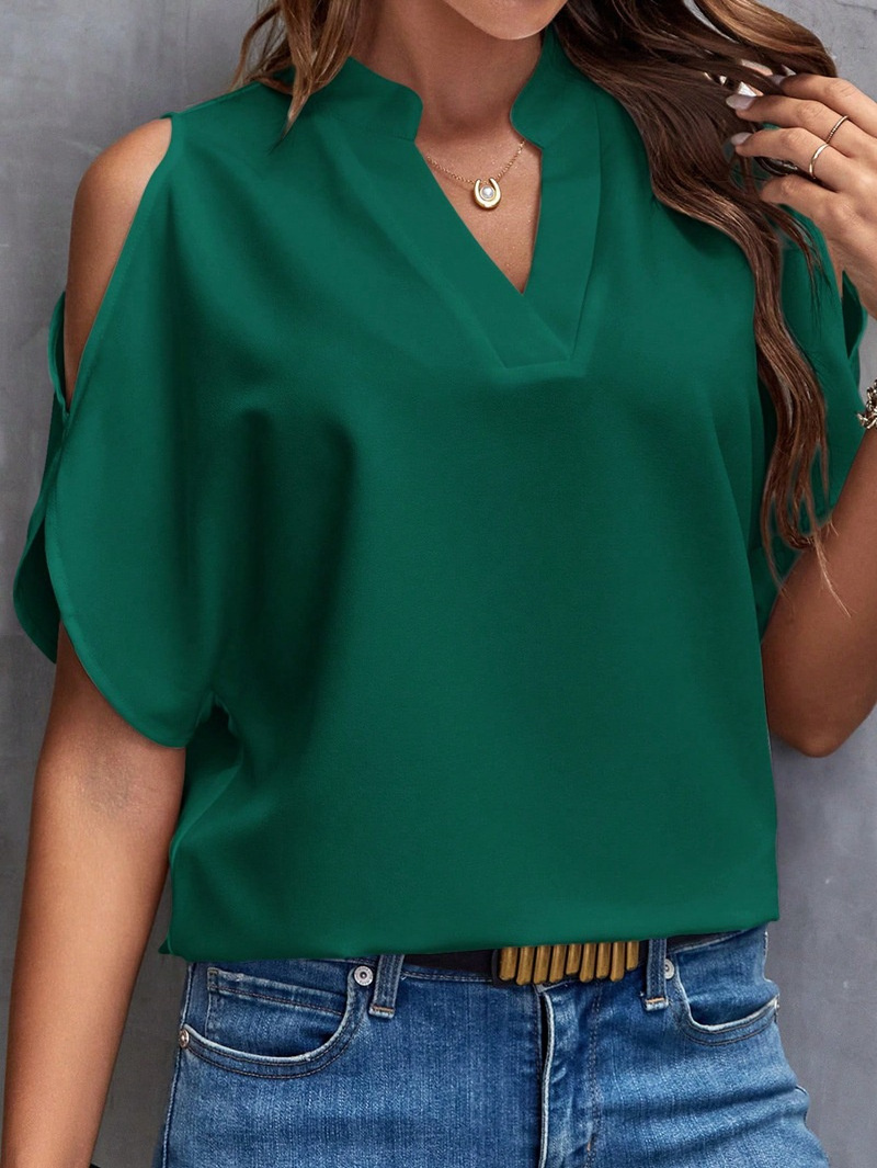 10 colors 2024 Summer New Women's Wear Hot Selling V-neck Style Fashion Chiffon Off Shoulder Short sleeved Women's Top Shirt