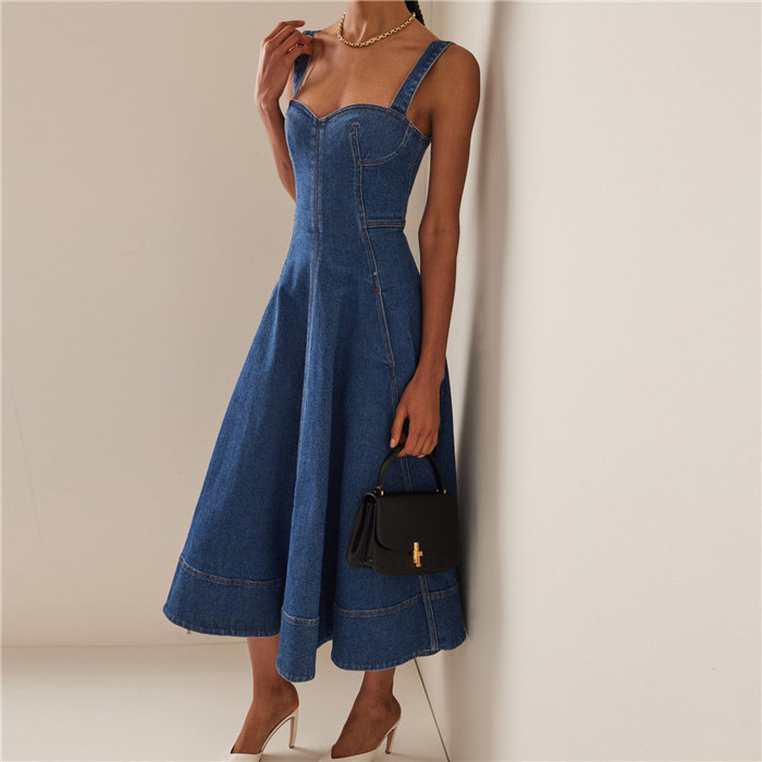 vestidos para mujer European and American style retro denim sling hot girl dress female new backless sexy A-line dress