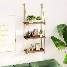 Hot amazon sale Wooden Shelf With Jute Wood Swing Hanging Rope Floating Shelves by gm impex