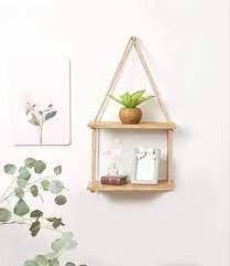 Hot amazon sale Wooden Shelf With Jute Wood Swing Hanging Rope Floating Shelves by gm impex