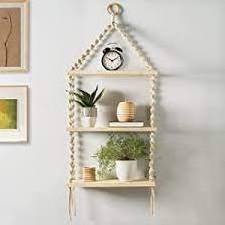 Hot amazon sale Wooden Shelf With Jute Wood Swing Hanging Rope Floating Shelves by gm impex