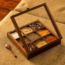 Natural finished solid wood piece box square handmade wooden spice box with 9 containers at cheap price