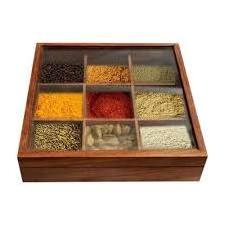 Natural finished solid wood piece box square handmade wooden spice box with 9 containers at cheap price