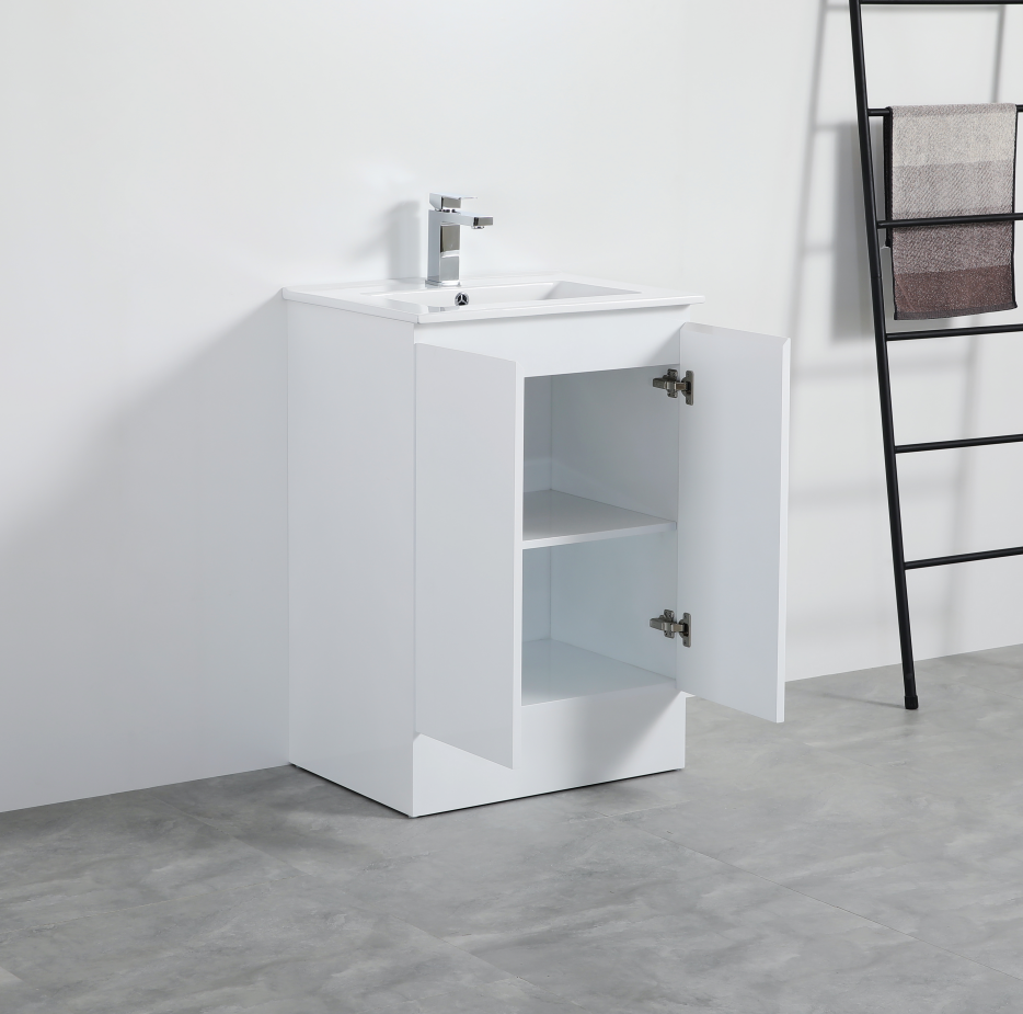 600mm PVC Bathroom Cabinet White Style Modern Hotel Color Lacquer waterproof vanity with feet for Australia design