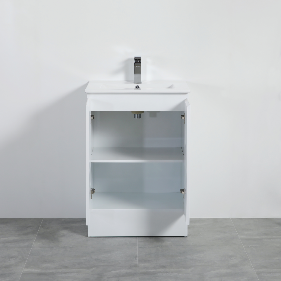 600mm PVC Bathroom Cabinet White Style Modern Hotel Color Lacquer waterproof vanity with feet for Australia design