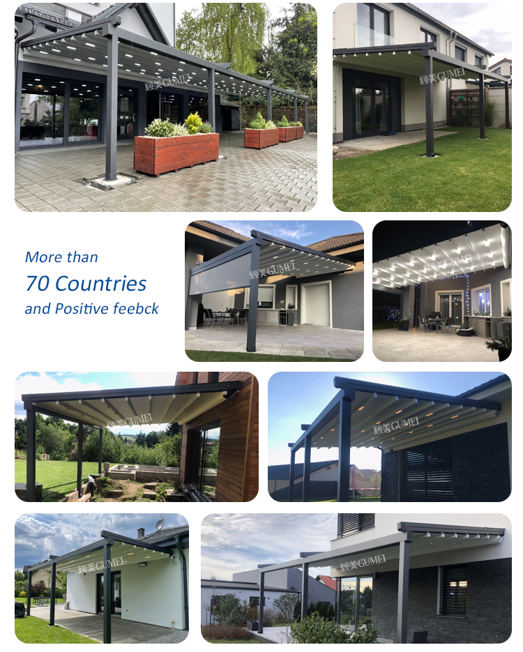 Wind Resistant Retractable PVC Folding Pergola Retractable Roof Pergola With Retractable Canopy For Restaurant