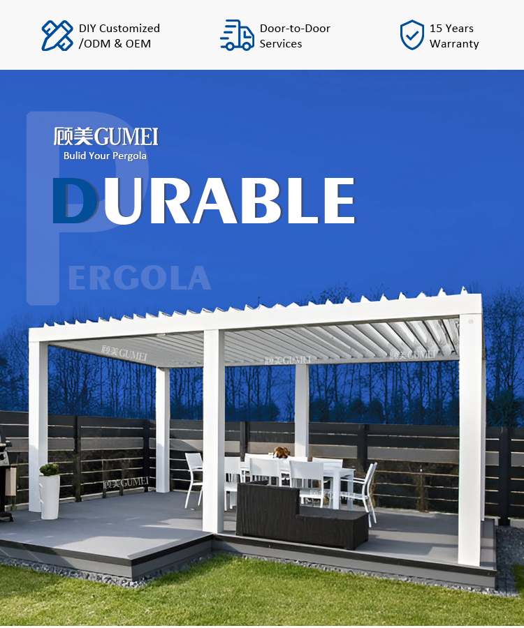 Waterproof Pergola louvers Remote Control Motorized High Quality Outdoor Gazebo Aluminum Pergola