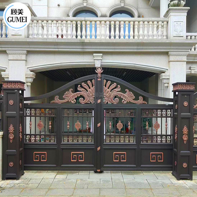 Decorate Aluminum Gate Golden Luxury Garden  Driveway Automatic Double Swing Gates