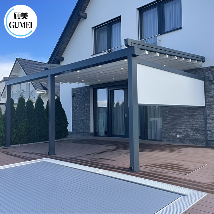 Wind Resistant Retractable PVC Folding Pergola Retractable Roof Pergola With Retractable Canopy For Restaurant