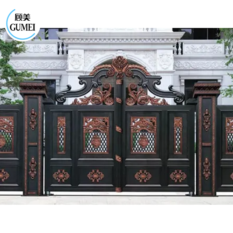 Decorate Aluminum Gate Golden Luxury Garden  Driveway Automatic Double Swing Gates