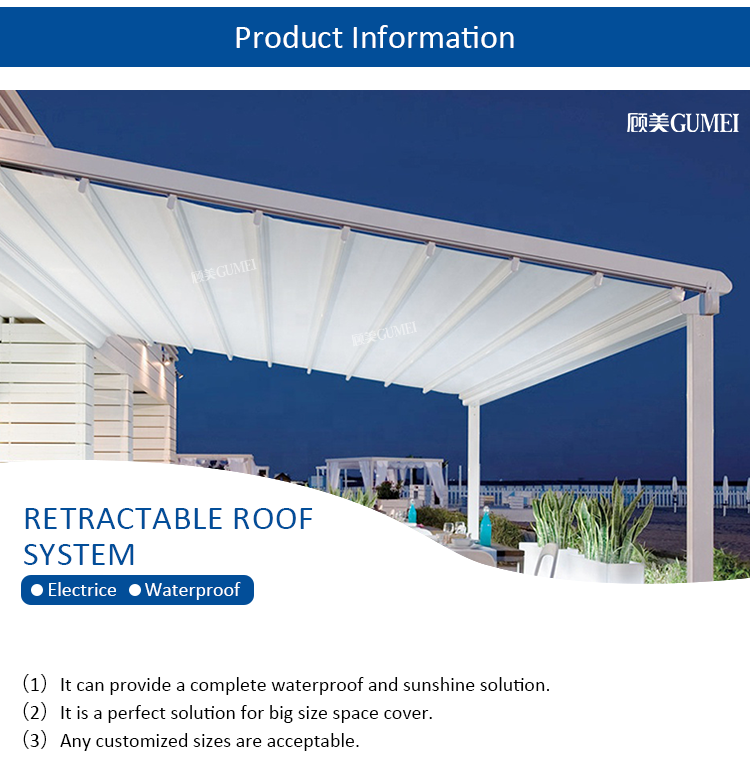 Wind Resistant Retractable PVC Folding Pergola Retractable Roof Pergola With Retractable Canopy For Restaurant