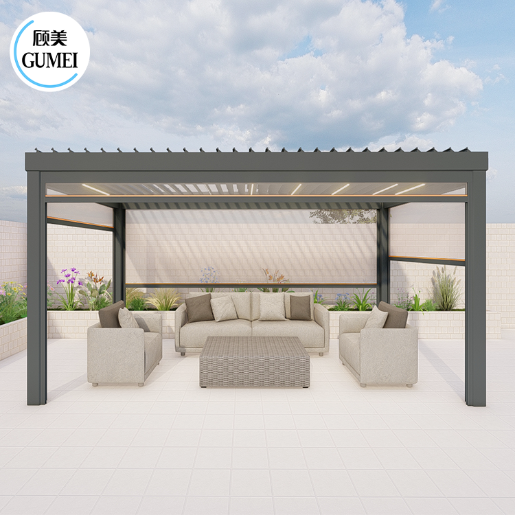 Customized Outdoor Pergola Aluminum Motorized Louvered Roof Waterproof Aluminum Bioclimatic Pergola