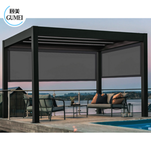 Luxury Aluminum Pergola And Gazebos Outdoor With Glass Sliding Doors And LED Light Bioclimatic Outdoor Motorized Pergola Roof