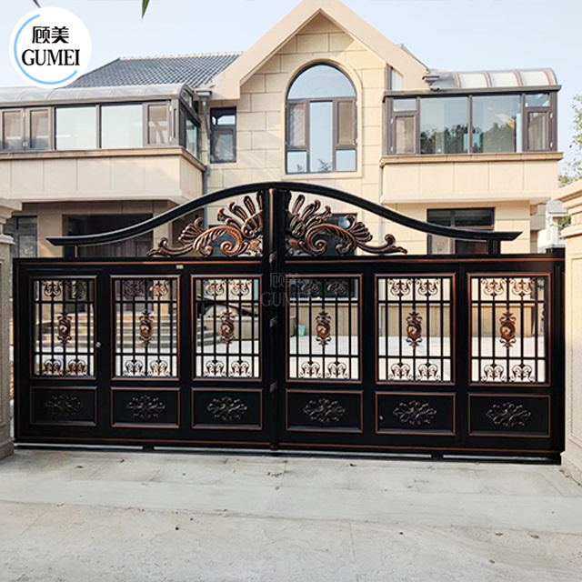 Decorate Aluminum Gate Golden Luxury Garden  Driveway Automatic Double Swing Gates