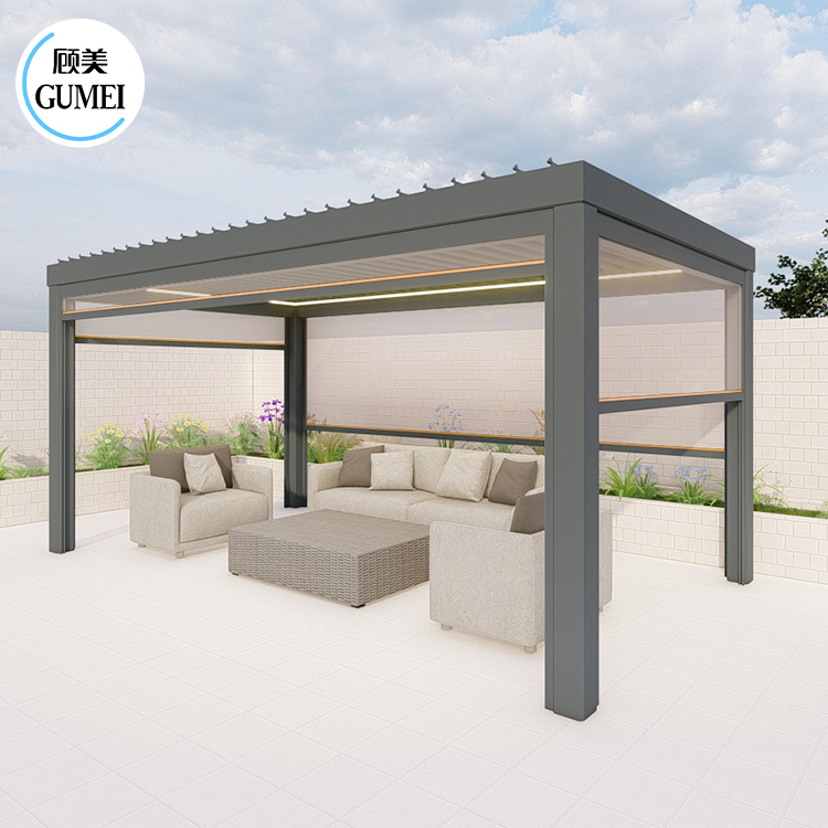 Customized Outdoor Pergola Aluminum Motorized Louvered Roof Waterproof Aluminum Bioclimatic Pergola