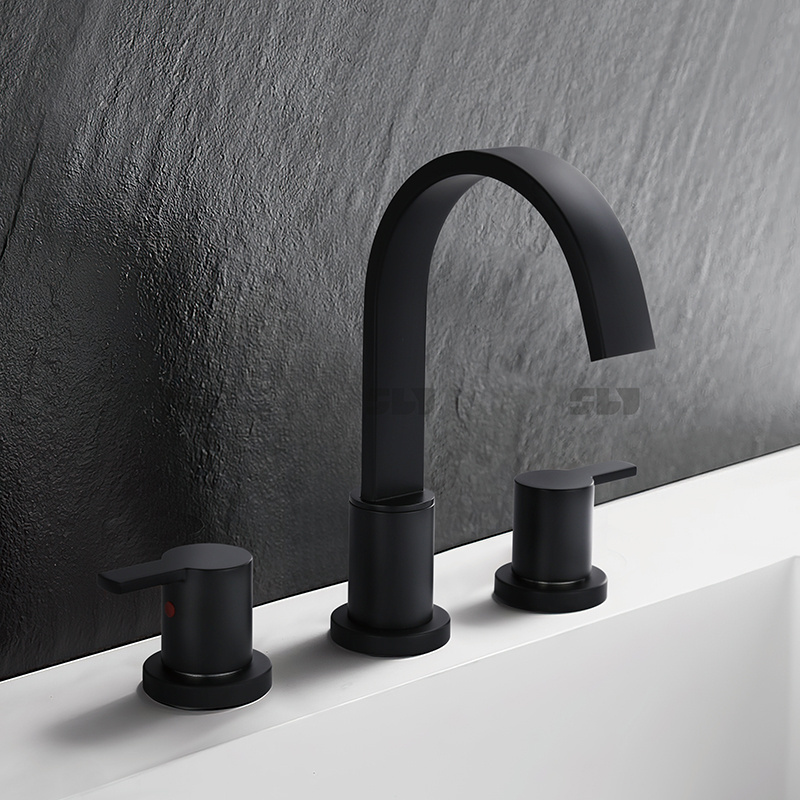 Cupc 3 hole 2 Handle Matt Black Cheap Bathroom Basin Sink Tap Faucet For Bathroom