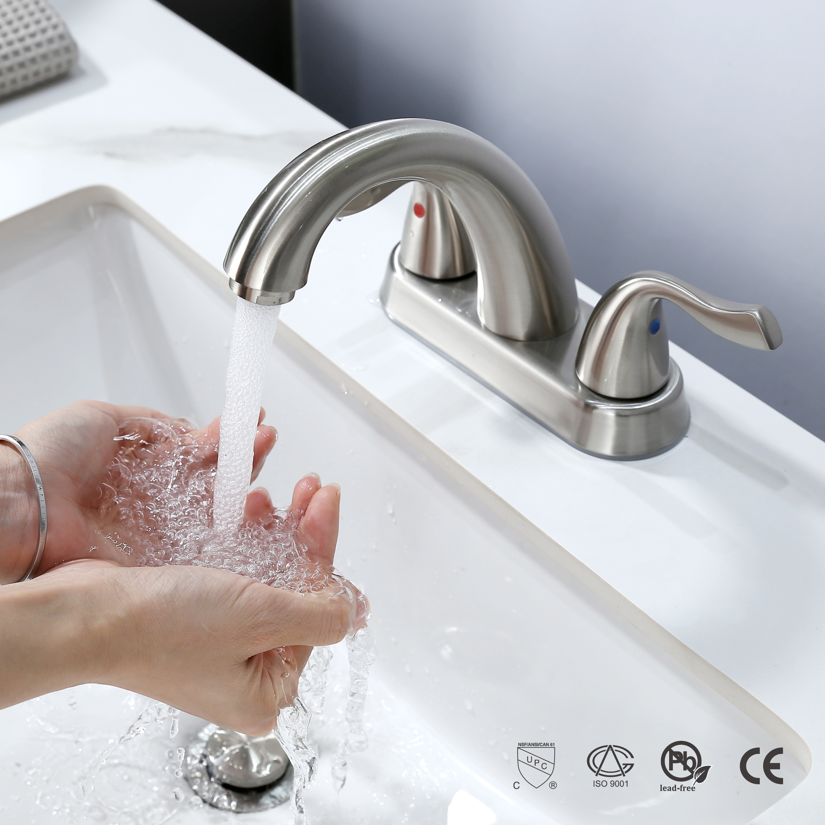 CUPC Deck Mounted 4 Inch  2 Handle Mixer Faucet  lavatory Bathroom Faucet 3 Hole Basin Mixers/taps