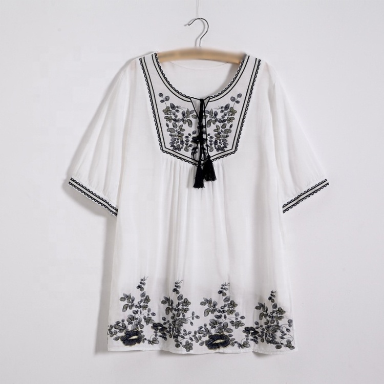 2023 New Arrivals Summer Wholesale Ladies Vintage Embroidery Mexican Cotton Casual Dress Mini Bohemian Boho Dress