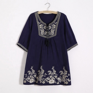 2023 New Arrivals Summer Wholesale Ladies Vintage Embroidery Mexican Cotton Casual Dress Mini Bohemian Boho Dress