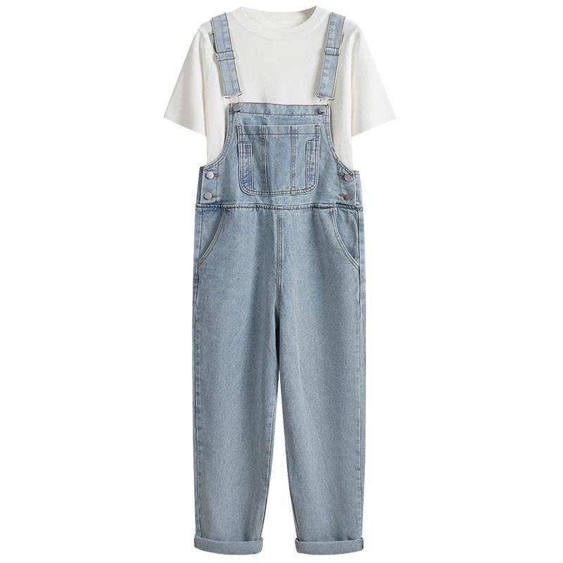 Women's Casual Sleeveless Denim Jumpsuits With Pocket 2023 Spring Clothes Korean Style Suspender Trousers Denim Overalls