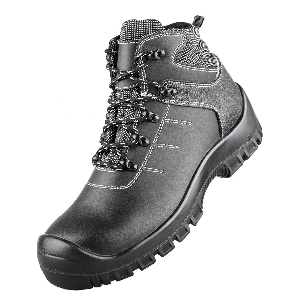 Safety shoes OEM black color with sticky leather steel toe oil resistant high quality comfortable labor protection for men work