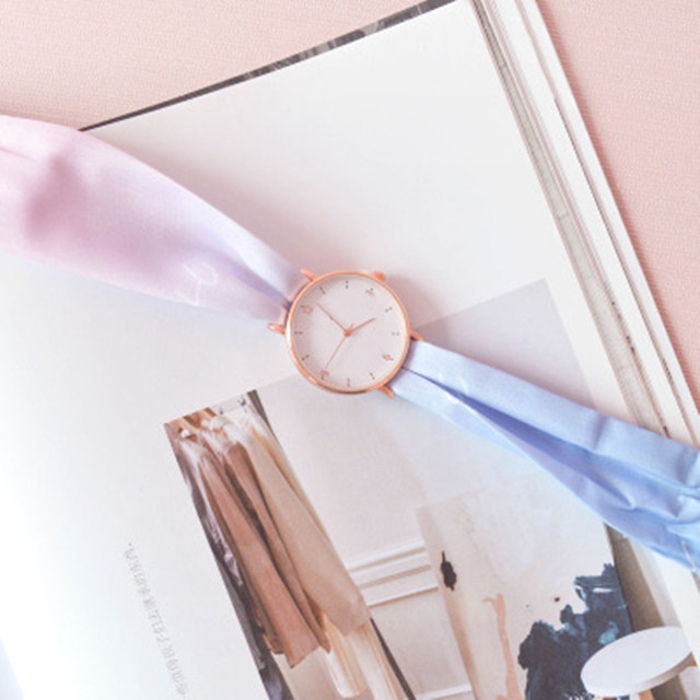 Hot popular beautiful ribbon watch rose gold pink band montre good quality fabric band mineral glass china novelty clock