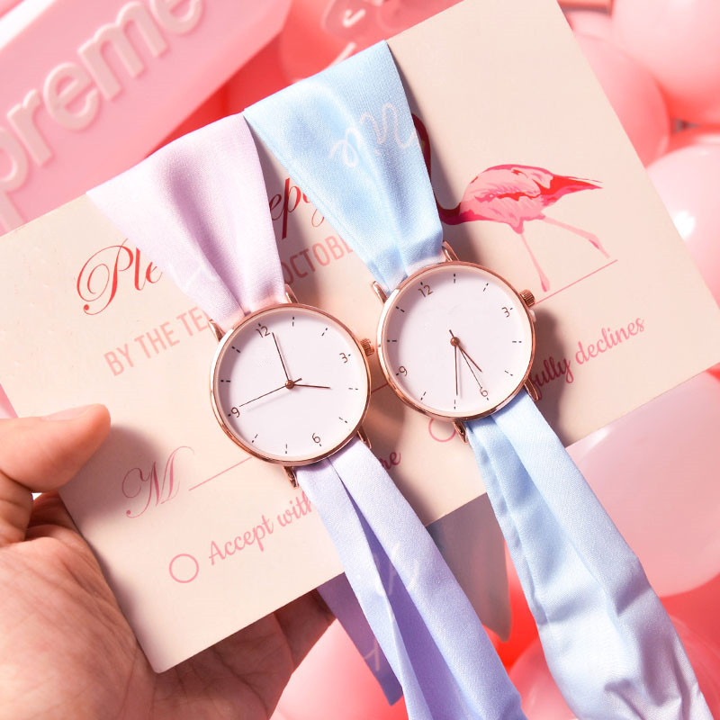 Hot popular beautiful ribbon watch rose gold pink band montre good quality fabric band mineral glass china novelty clock