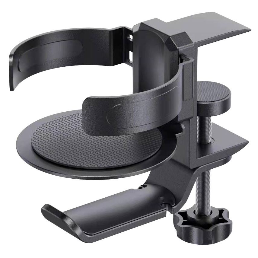 Universal Under Table Telescoping Cup Holder 360 Rotation Bag Hanger Stand Hook With Cable Organizer Headphone Holder