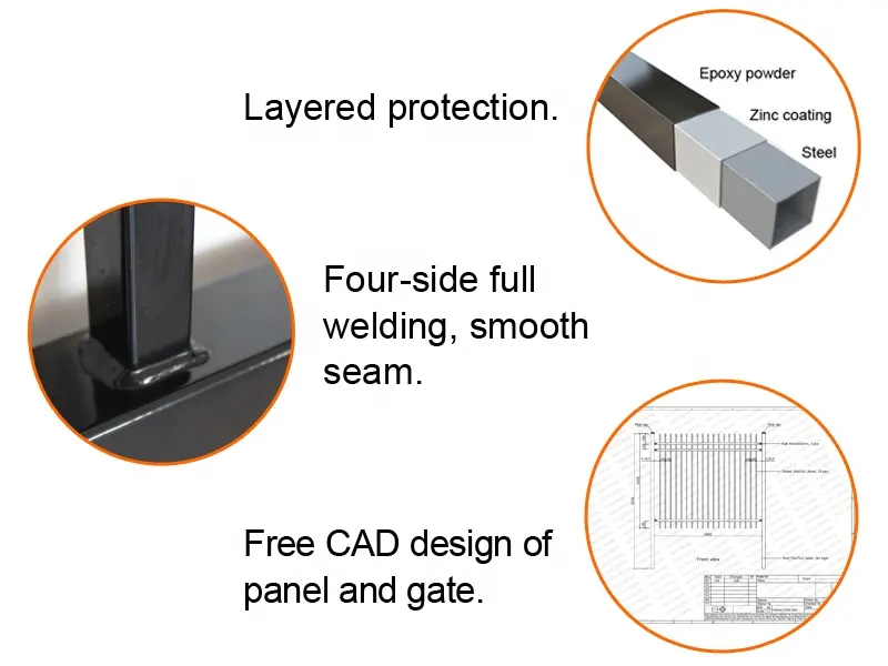 ECO FRIENDLY Custom Size Villa Waterproof Spear Tubular Fence and Gate Aluminium Welding Steel Matting Fence Design