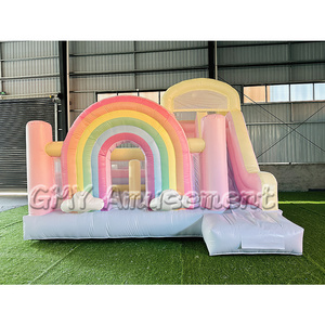 Cheap price pvc pastel rainbow bouncy castle inflatable commercial with slide kid inflatable bounce house for party rental