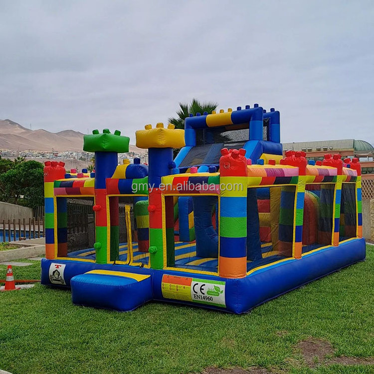 Slide Combo Bricks Legoing Bouncer Inflatable Bouncy House with Slide Jumping Bounce Castle for Kids