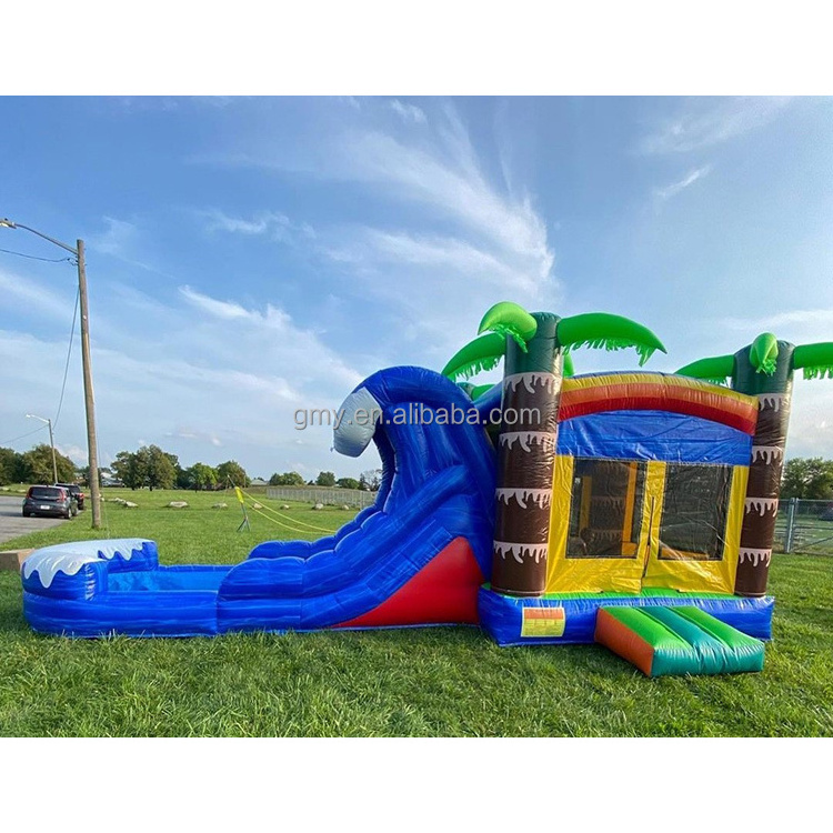 Halloween jungle dinosaur inflatable combo bouncer green jumping castle with slide bouncy castle combo for sale