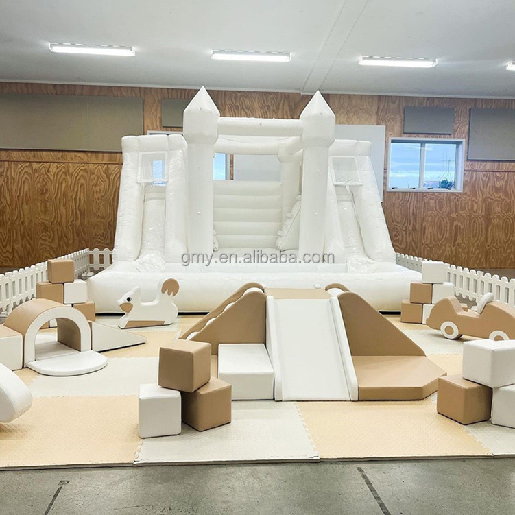 Hot sale EVA mats soft blocks soft play equipment set up and white bounce housed with slide for sale