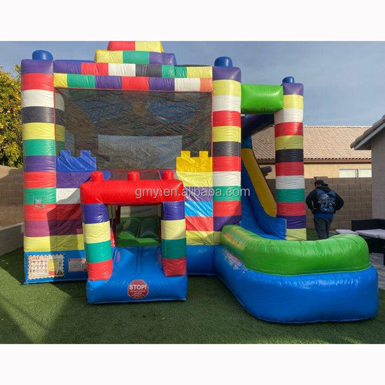 Slide Combo Bricks Legoing Bouncer Inflatable Bouncy House with Slide Jumping Bounce Castle for Kids