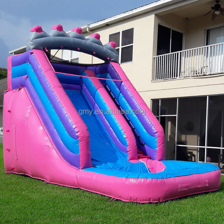 16ft pink princess crown cheap waterslide mini air slide inflatable water slides for kids