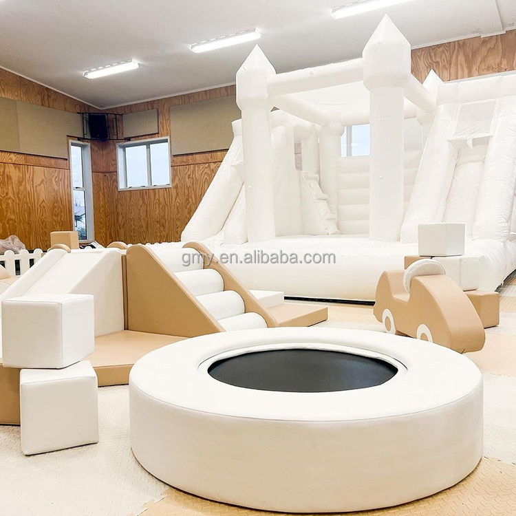 Hot sale EVA mats soft blocks soft play equipment set up and white bounce housed with slide for sale