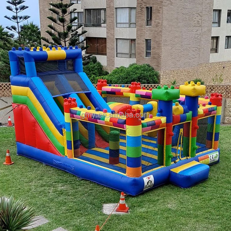 Slide Combo Bricks Legoing Bouncer Inflatable Bouncy House with Slide Jumping Bounce Castle for Kids